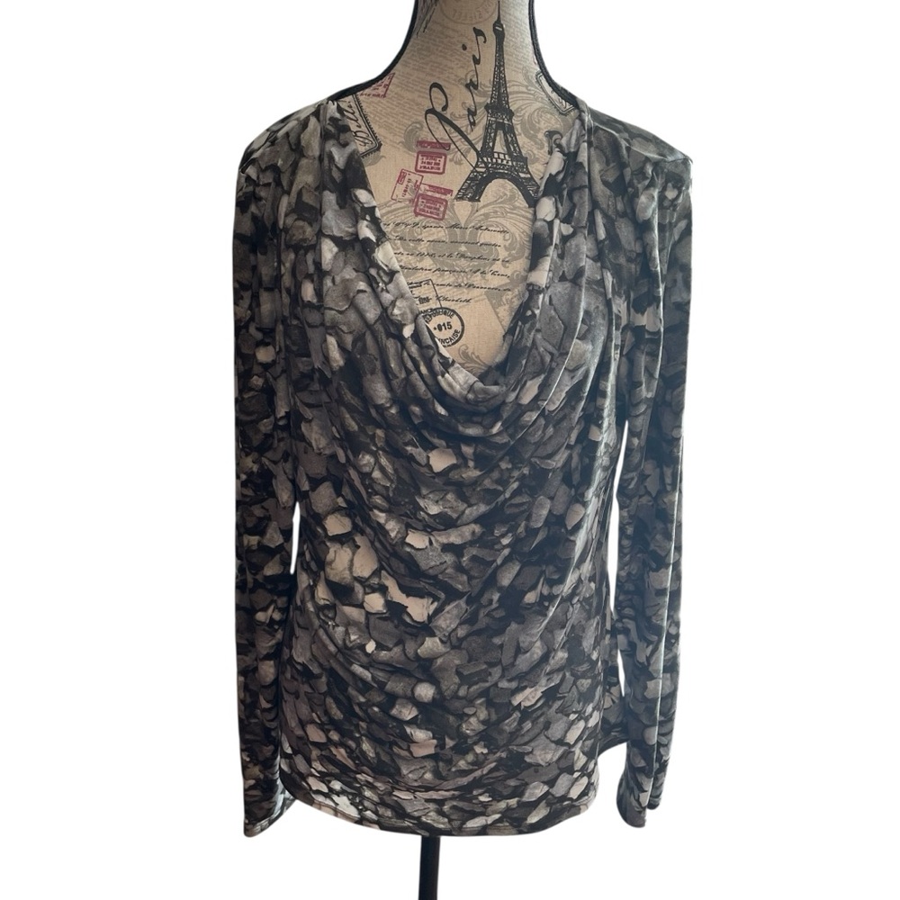 Adrienne Vittadini Black and White Patterned Blouse
